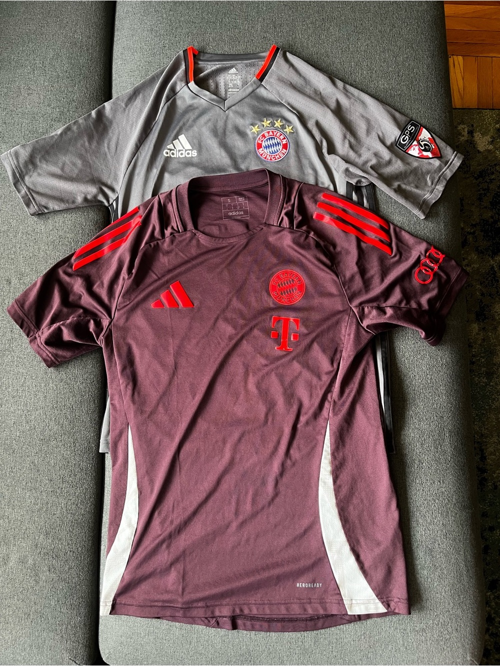 2 Adidas FC Bayern München Training Jerseys Bundle Youth XL + Adult S (same fit)